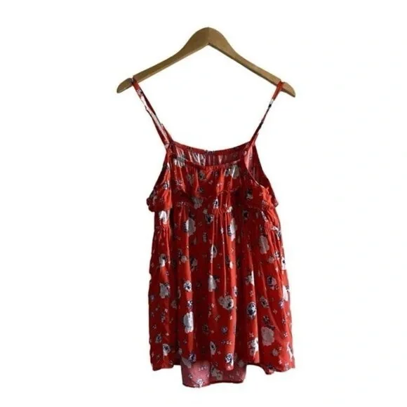 TORRID Red and White Jessica Floral Ruffle Baby Doll Tank Top Size 0 Large 12 - Picture 3 of 8